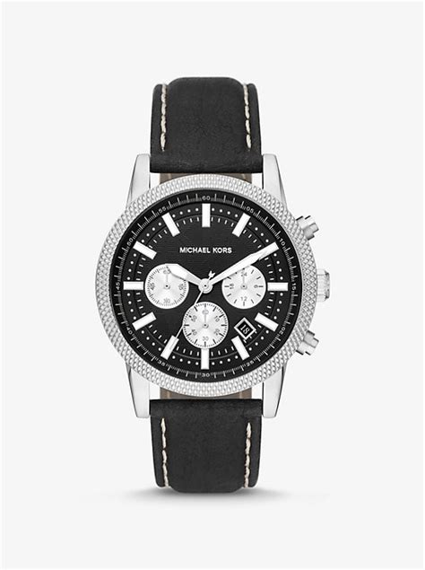 michael kors oversized hutton silver-tone and leather watch|Amazon.com: Michael Kors Hutton Chronograph Stainless Steel .